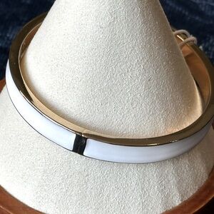 New Banana Republic Gold Hinged Bangle Bracelet with White Enamel Inlay